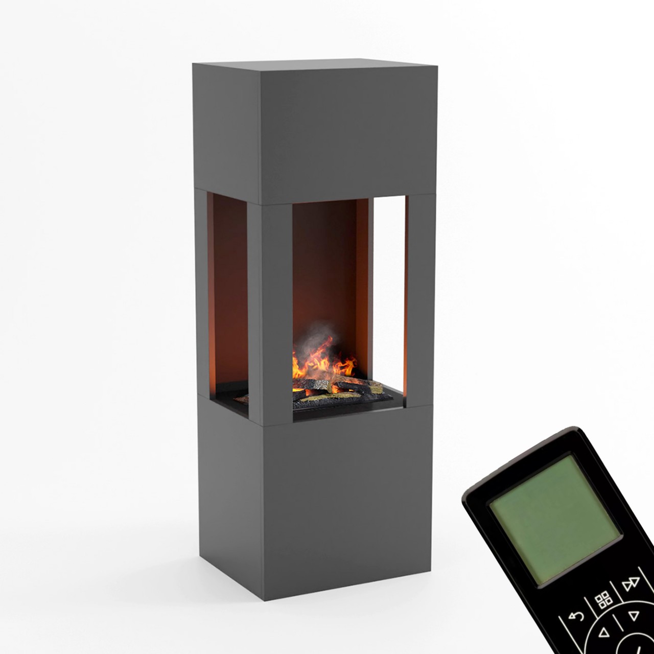Glow Fire Böll Grau Elektrokamin mit Wasserdampf, Standkamin modern, Elektrischer Dekokamin als Raumteiler