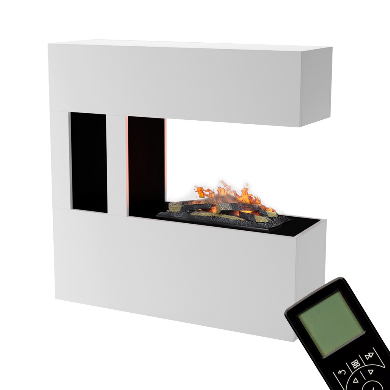 Glow Fire Schiller Pocket Weiß Elektrokamin mit Wasserdampf, Standkamin modern, Elektrischer Dekokamin als Raumteiler
