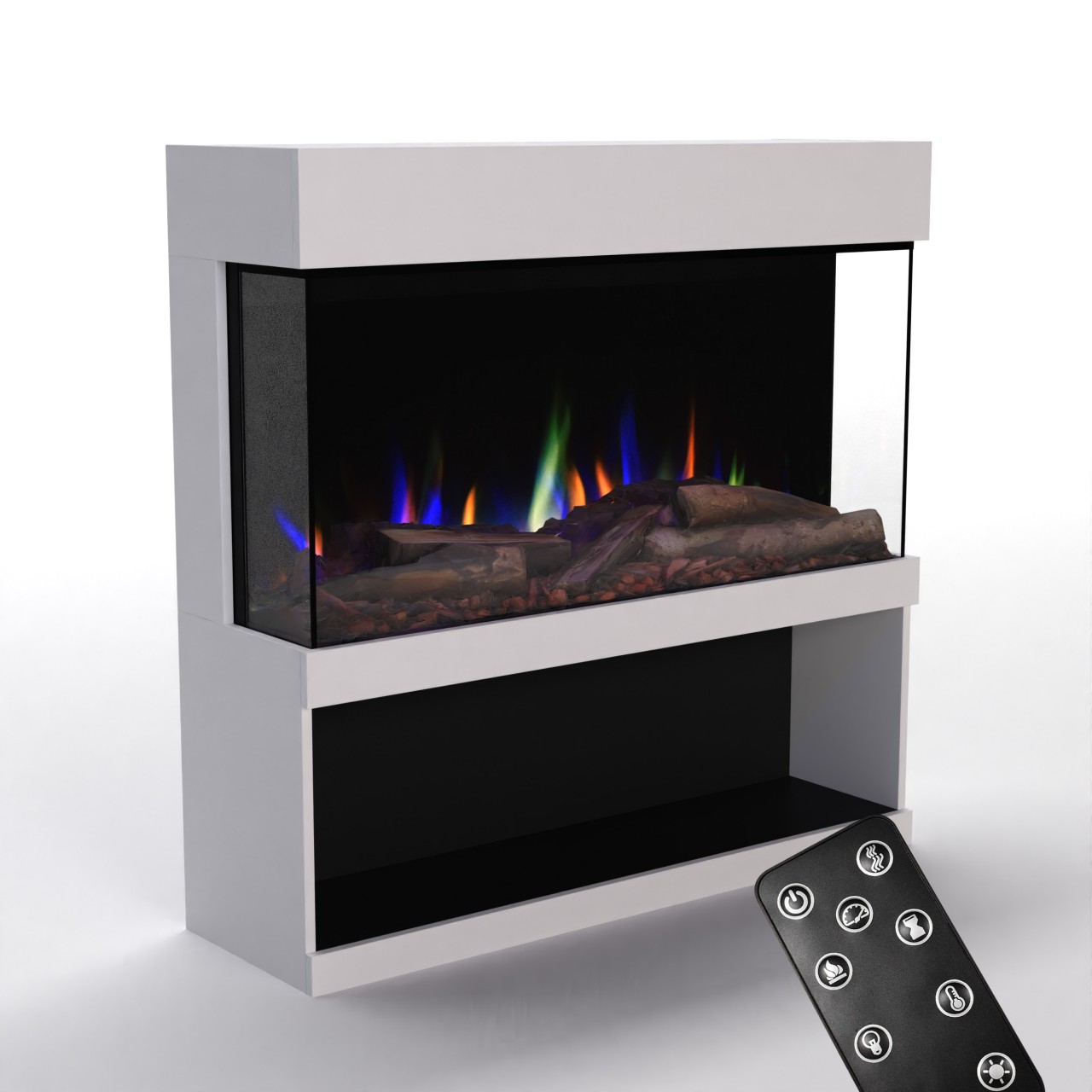 Glow Fire PR17 Weiss Elektrokamin, Standkamin, Elektrischer Standkamin mit Heizung, Dekokamin