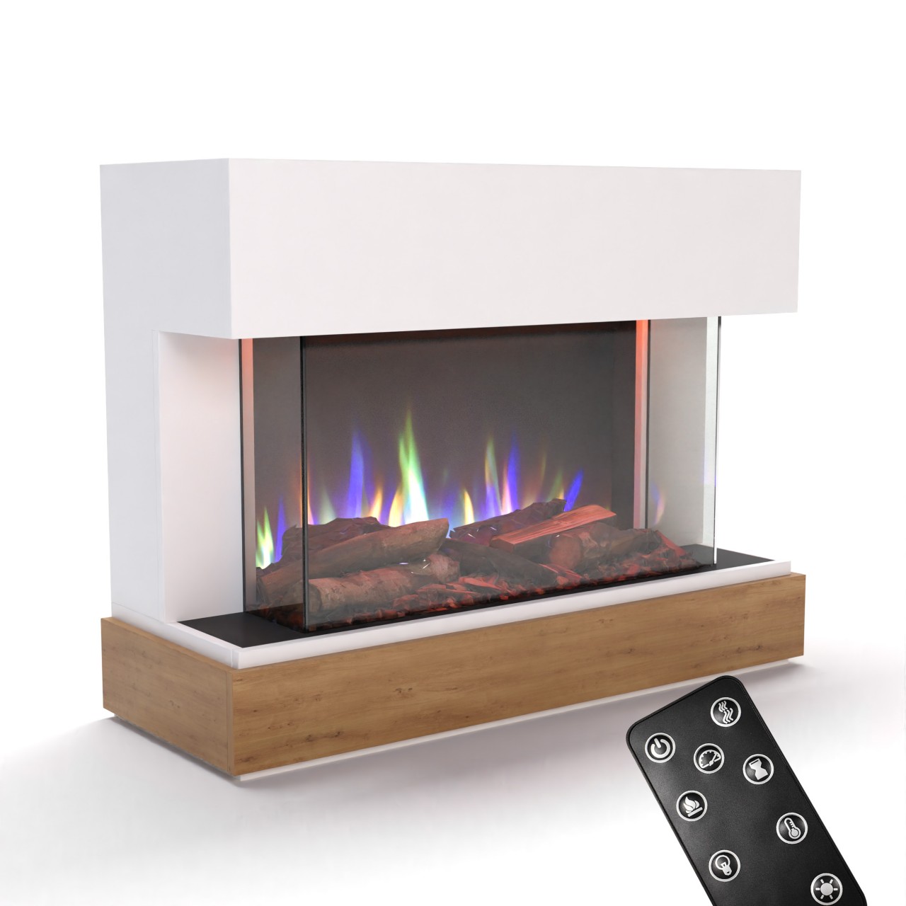 Glow Fire Curie Weiss Elektrokamin, Standkamin, Elektrischer Standkamin mit Heizung, Dekokamin