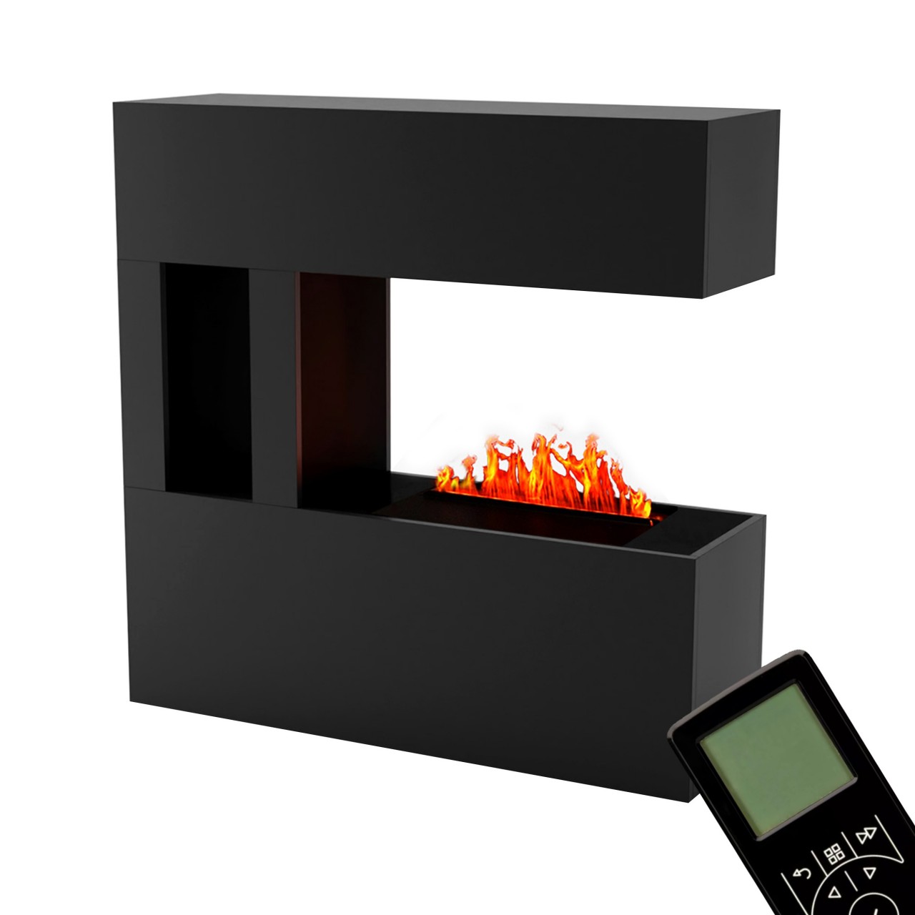 Glow Fire Schiller Pocket Schwarz Elektrokamin mit Wasserdampf, Standkamin modern, Elektrischer Dekokamin als Raumteiler