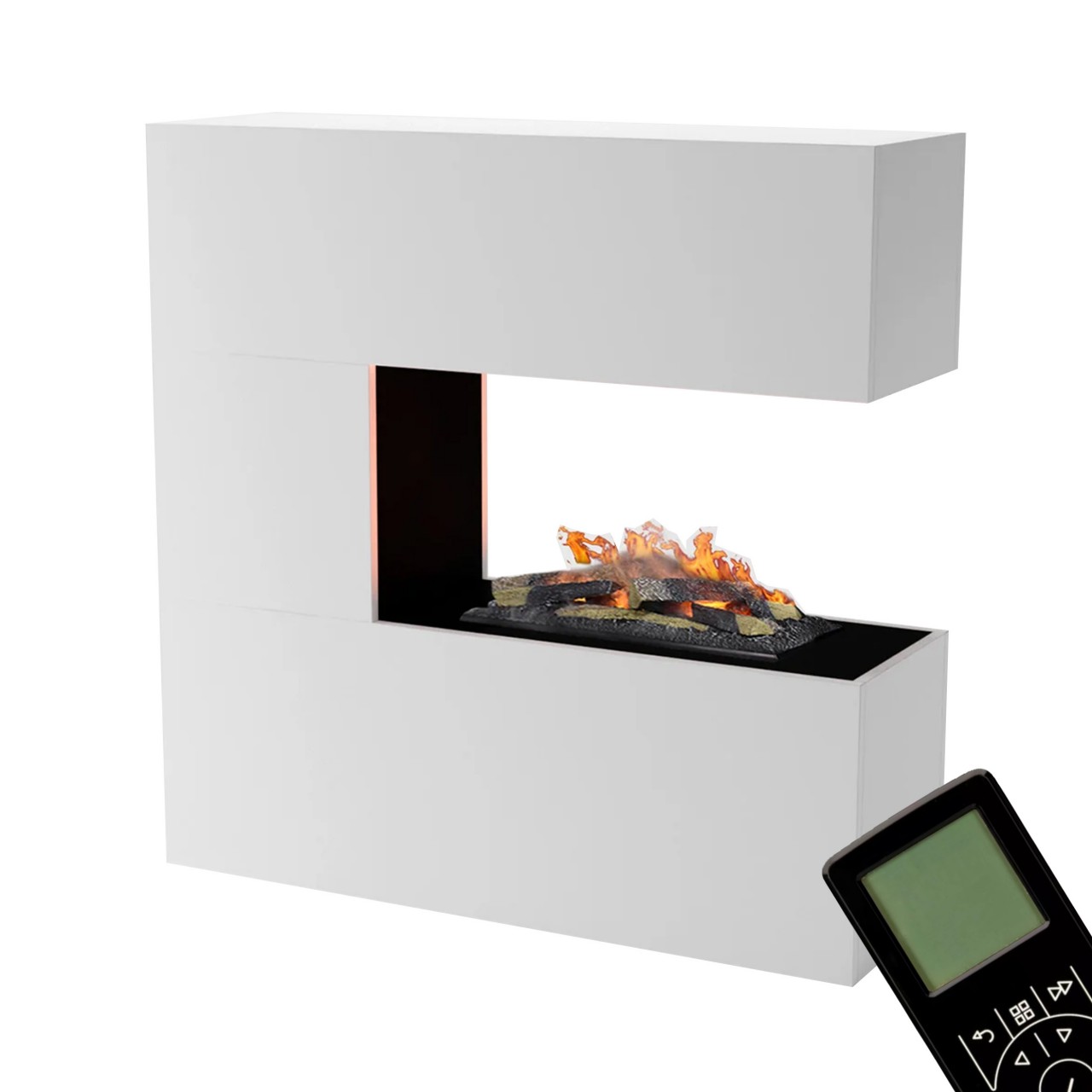 Glow Fire Schiller Weiß Elektrokamin mit Wasserdampf, Standkamin modern, Elektrischer Dekokamin als Raumteiler