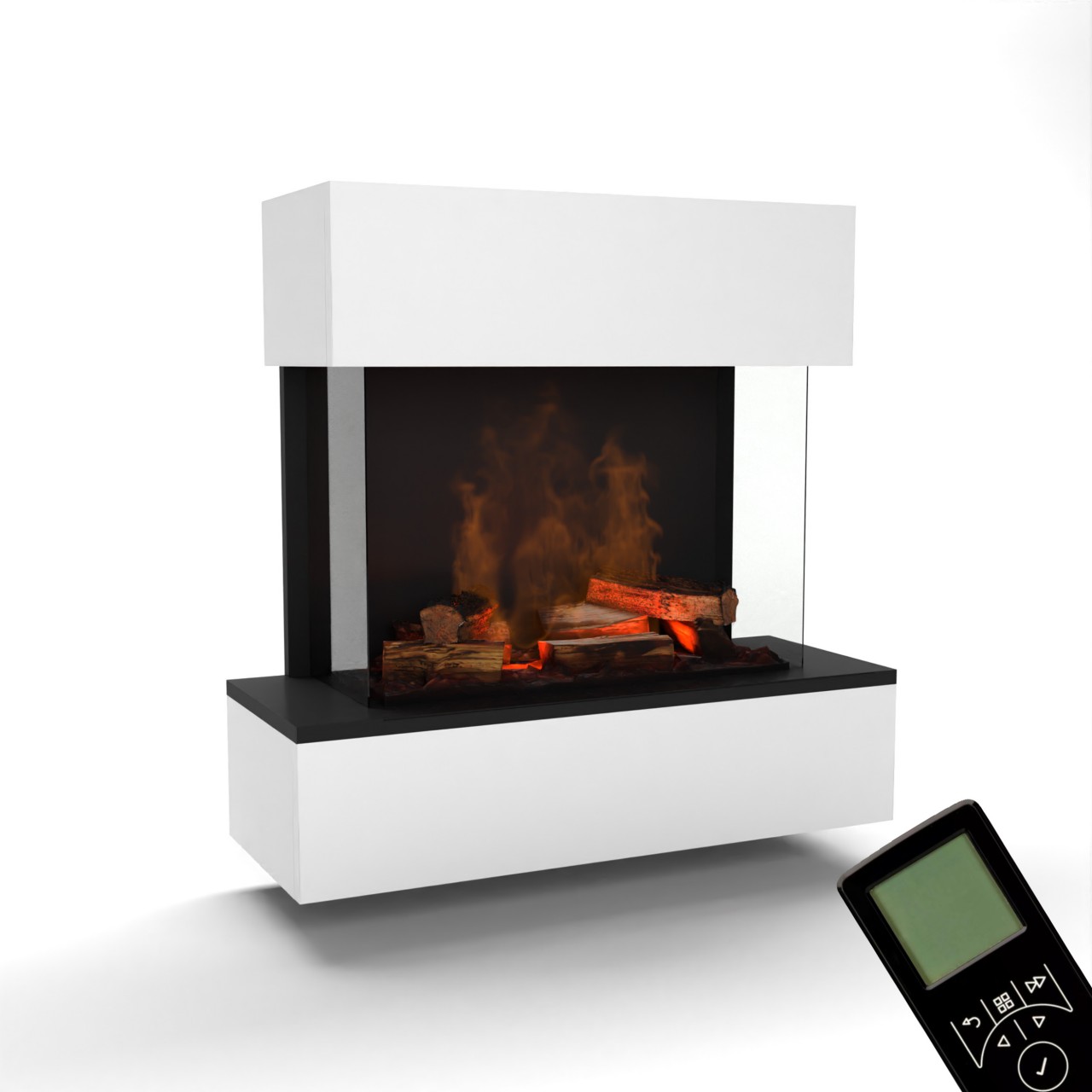 Glow Fire Hölderlin Sims Weiß Elektrokamin mit Wasserdampf, Wandkamin modern, Elektrischer Dekokamin als Raumteiler