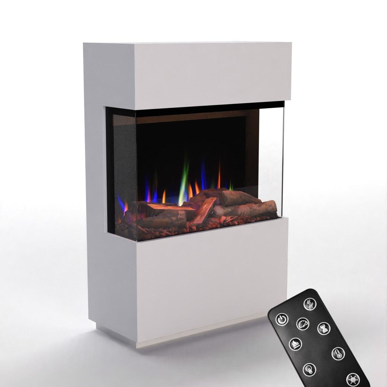 Glow Fire PR15 Weiss Elektrokamin, Standkamin, Elektrischer Standkamin mit Heizung, Dekokamin