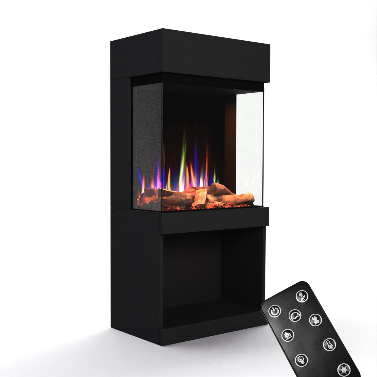 Glow Fire PR12 Schwarz Elektrokamin, Standkamin, Elektrischer Standkamin mit Heizung, Dekokamin