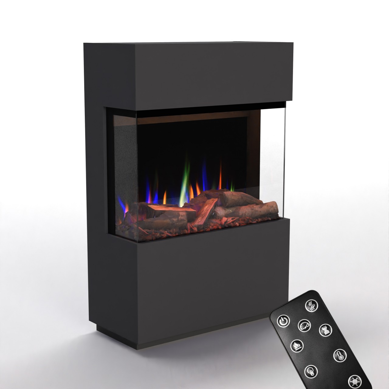 Glow Fire PR15 Grau Elektrokamin, Standkamin, Elektrischer Standkamin mit Heizung, Dekokamin