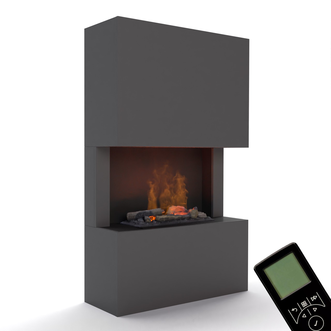 Glow Fire Tucholsky 3-sided Grau Elektrokamin mit Wasserdampf, Standkamin modern, Elektrischer Dekokamin