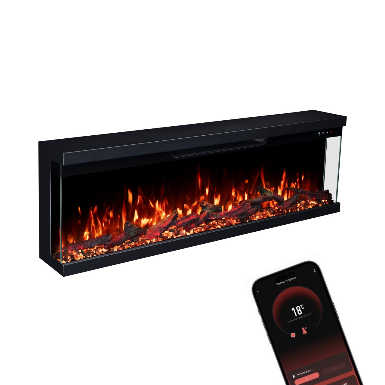Glow Fire Insert 106 Elektrokamin Schwarz, Elektrischer Wandkamin, Dekokamin für die Wand