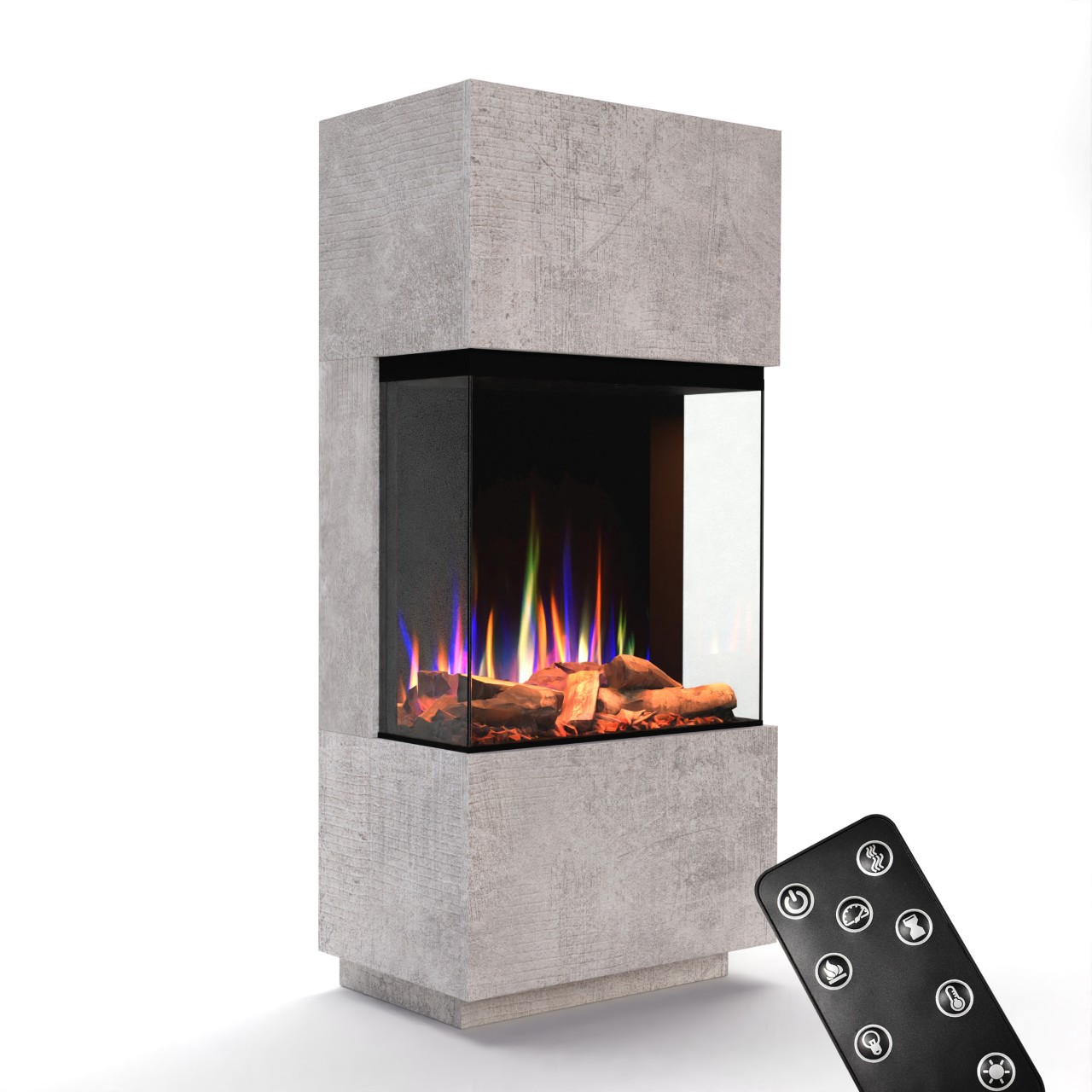 Glow Fire PR11 Beton Elektrokamin, Standkamin, Elektrischer Standkamin mit Heizung, Dekokamin