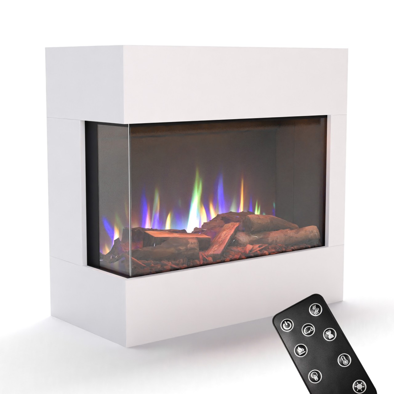 Glow Fire Portia Mini Weiß Elektrokamin, Standkamin, Elektrischer Standkamin mit Heizung, Dekokamin