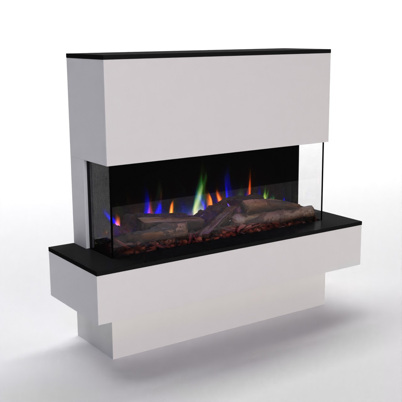 Glow Fire PR18 Weiss Elektrokamin, Standkamin, Elektrischer Standkamin mit Heizung, Dekokamin