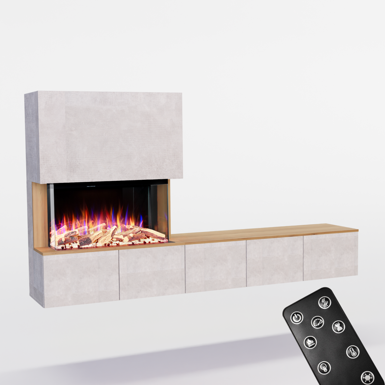 Glow Fire PR6 Schwarz Elektrokamin, Standkamin, Elektrischer Standkamin mit Heizung, Dekokamin