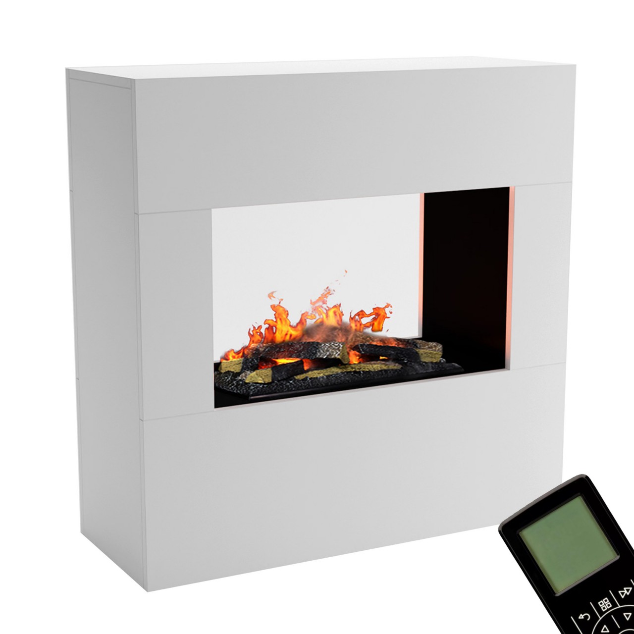 Glow Fire Goethe Weiß Elektrokamin mit Wasserdampf, Standkamin modern, Elektrischer Dekokamin als Raumteiler