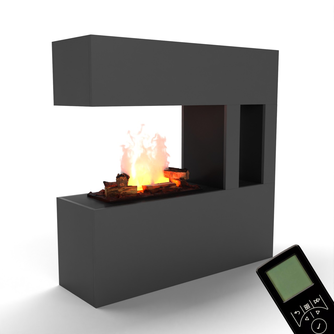 Glow Fire Schiller Pocket Grau Elektrokamin mit Wasserdampf, Standkamin modern, Elektrischer Dekokamin als Raumteiler