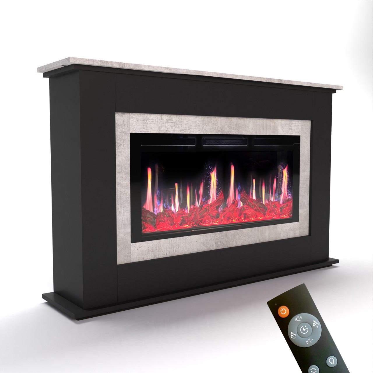 Glow Fire SCM-4 Schwarz Elektrokamin , Screen Motion, Elektrokamineinsatz mit Heizung, Wandkamin modern, Elektrischer Dekokamin