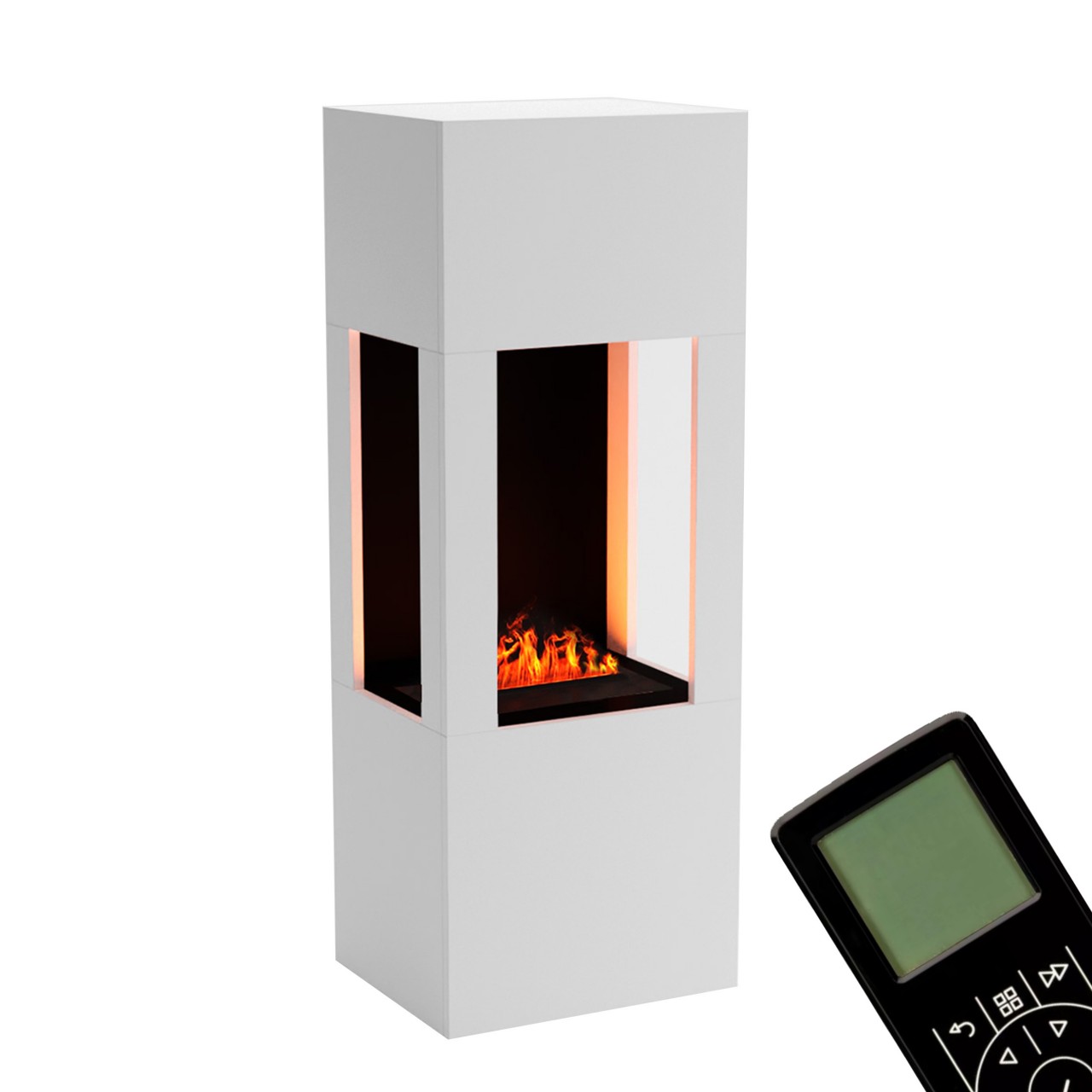 Glow Fire Böll Weiß Elektrokamin mit Wasserdampf, Standkamin modern, Elektrischer Dekokamin als Raumteiler