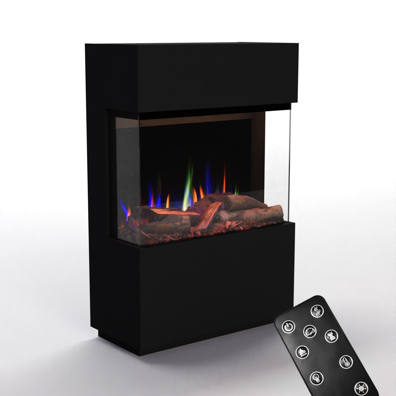 Glow Fire PR15 Schwarz Elektrokamin, Standkamin, Elektrischer Standkamin mit Heizung, Dekokamin