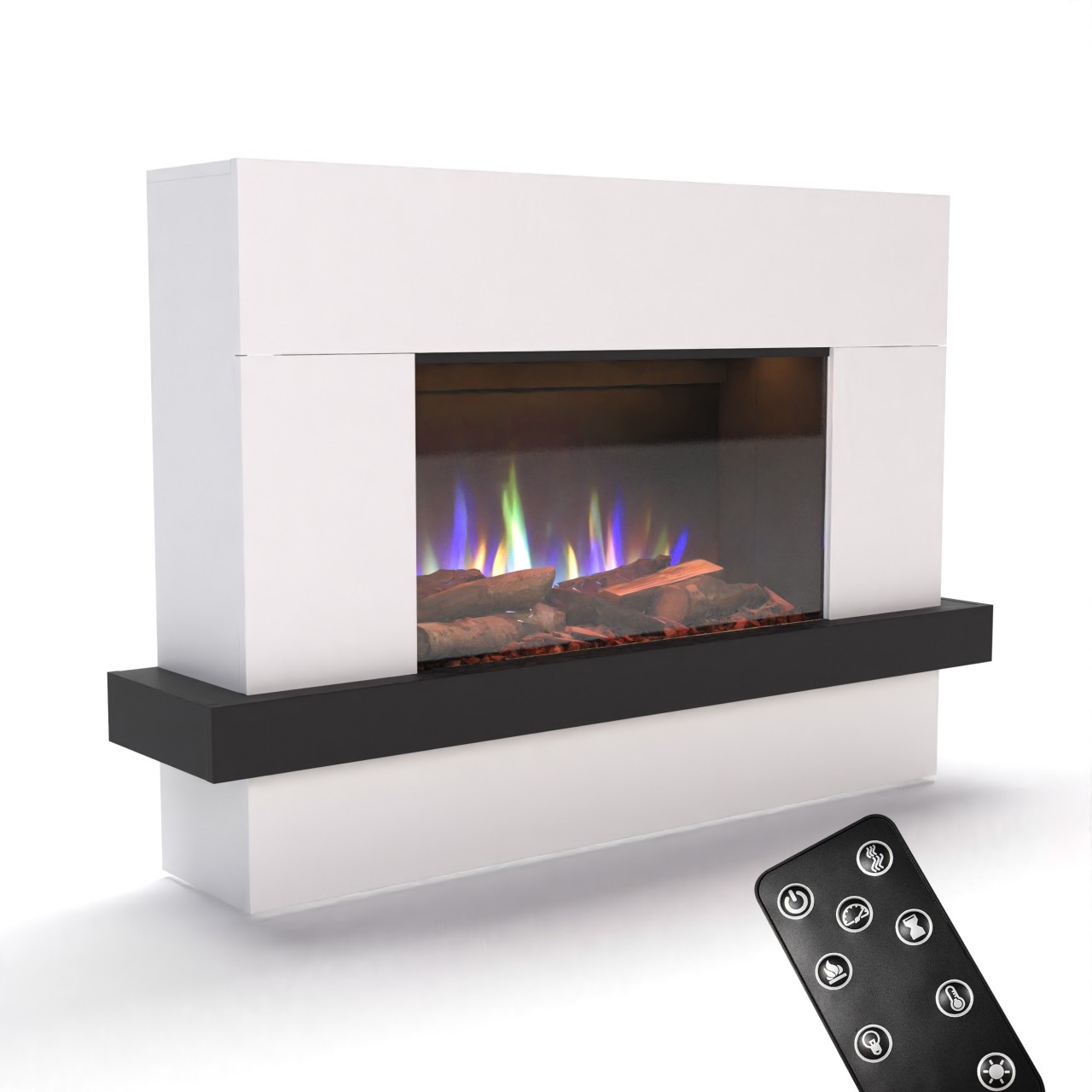 Glow Fire PR9 Elektrokamin Weiß, Standkamin, Elektrischer Standkamin mit Heizung, Dekokamin