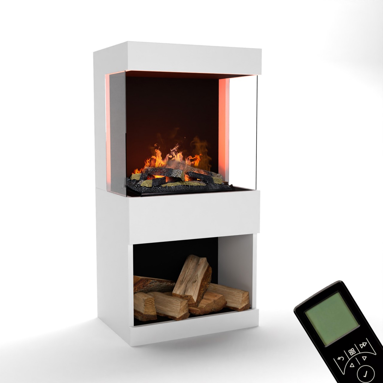 Glow Fire OGF2 Weiß Elektrokamin mit Wasserdampf, Standkamin modern, Elektrischer Dekokamin als Raumteiler