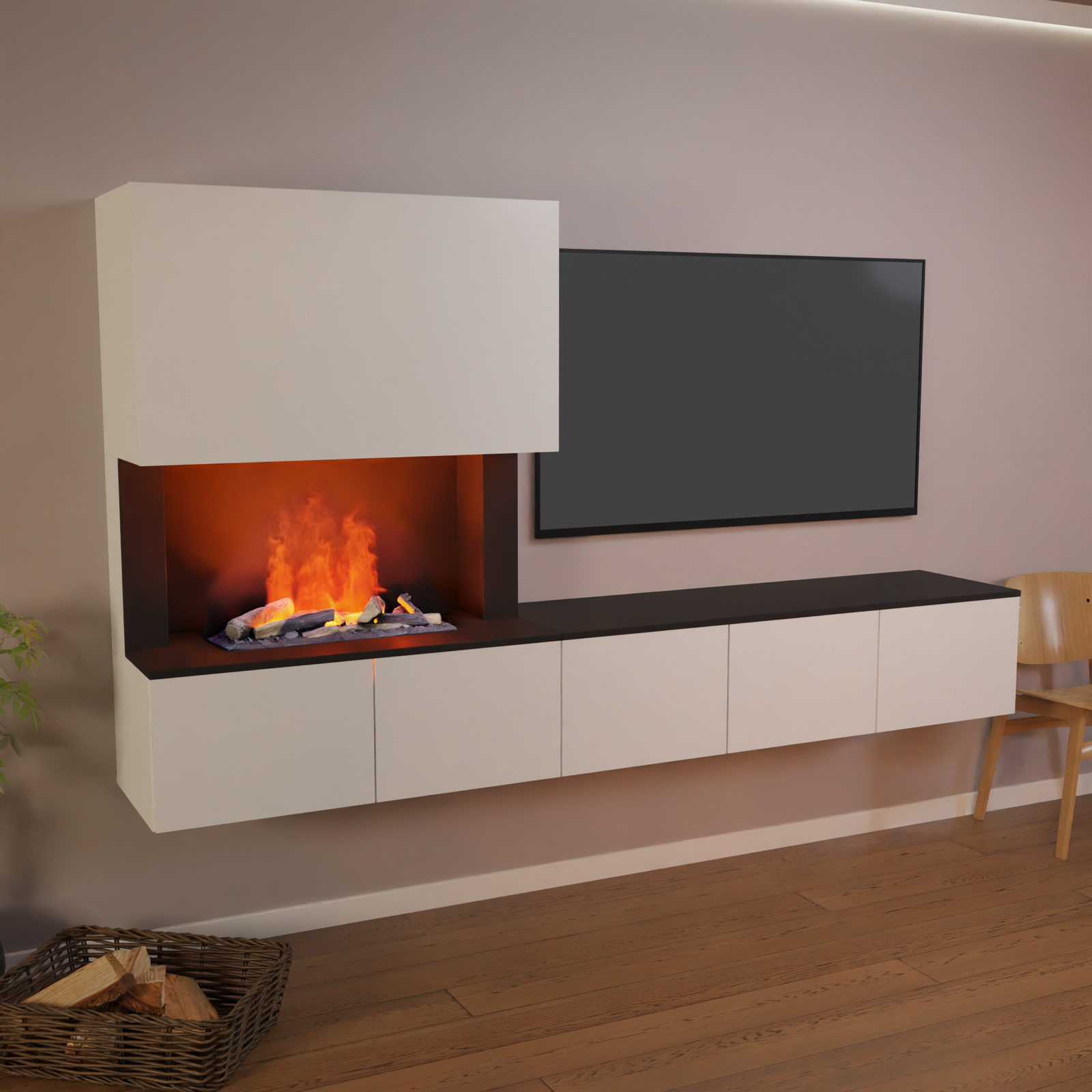Faszinierend Luxus Wohnwand Mit Kamin Bild