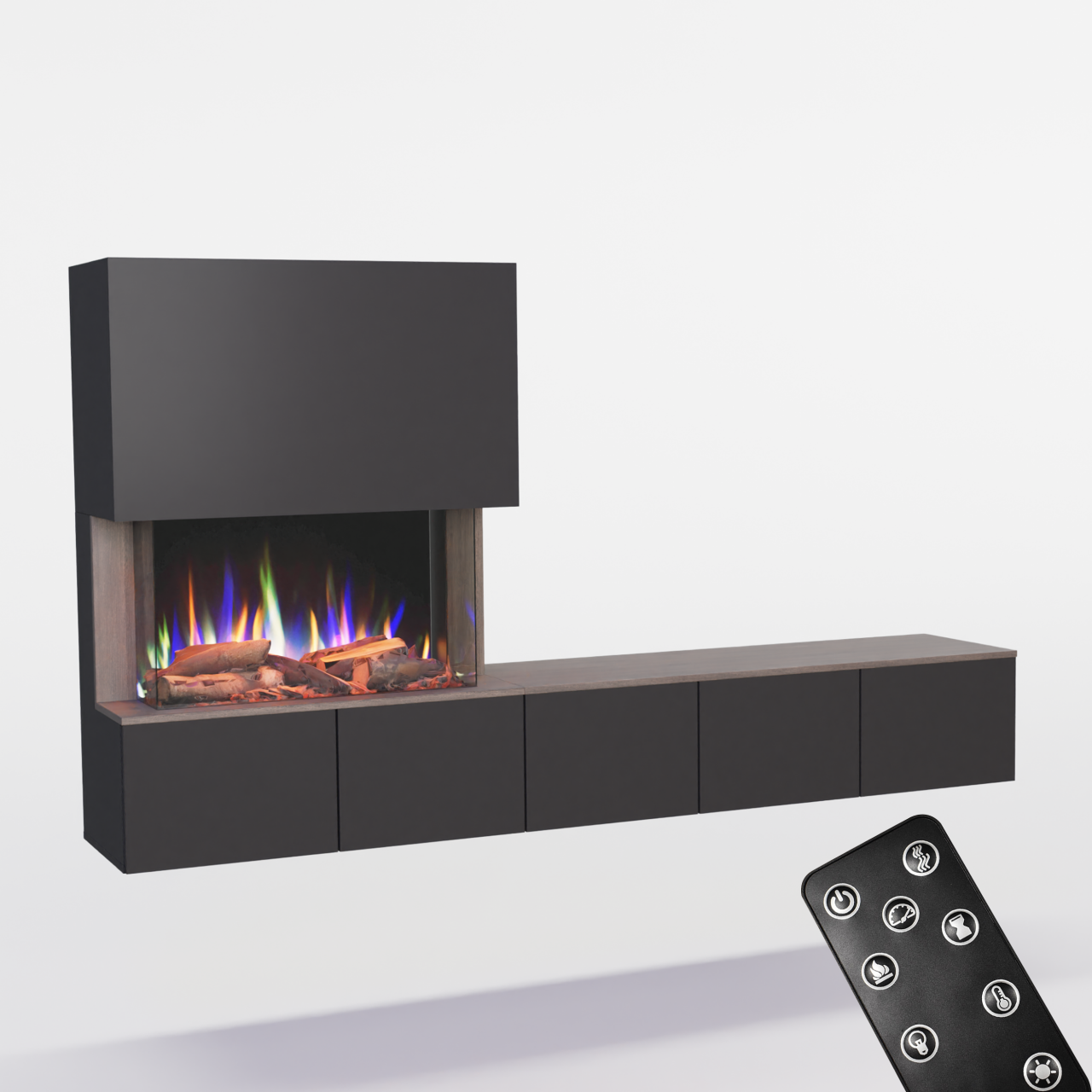 Glow Fire PR6 Schwarz Elektrokamin, Standkamin, Elektrischer Standkamin mit Heizung, Dekokamin