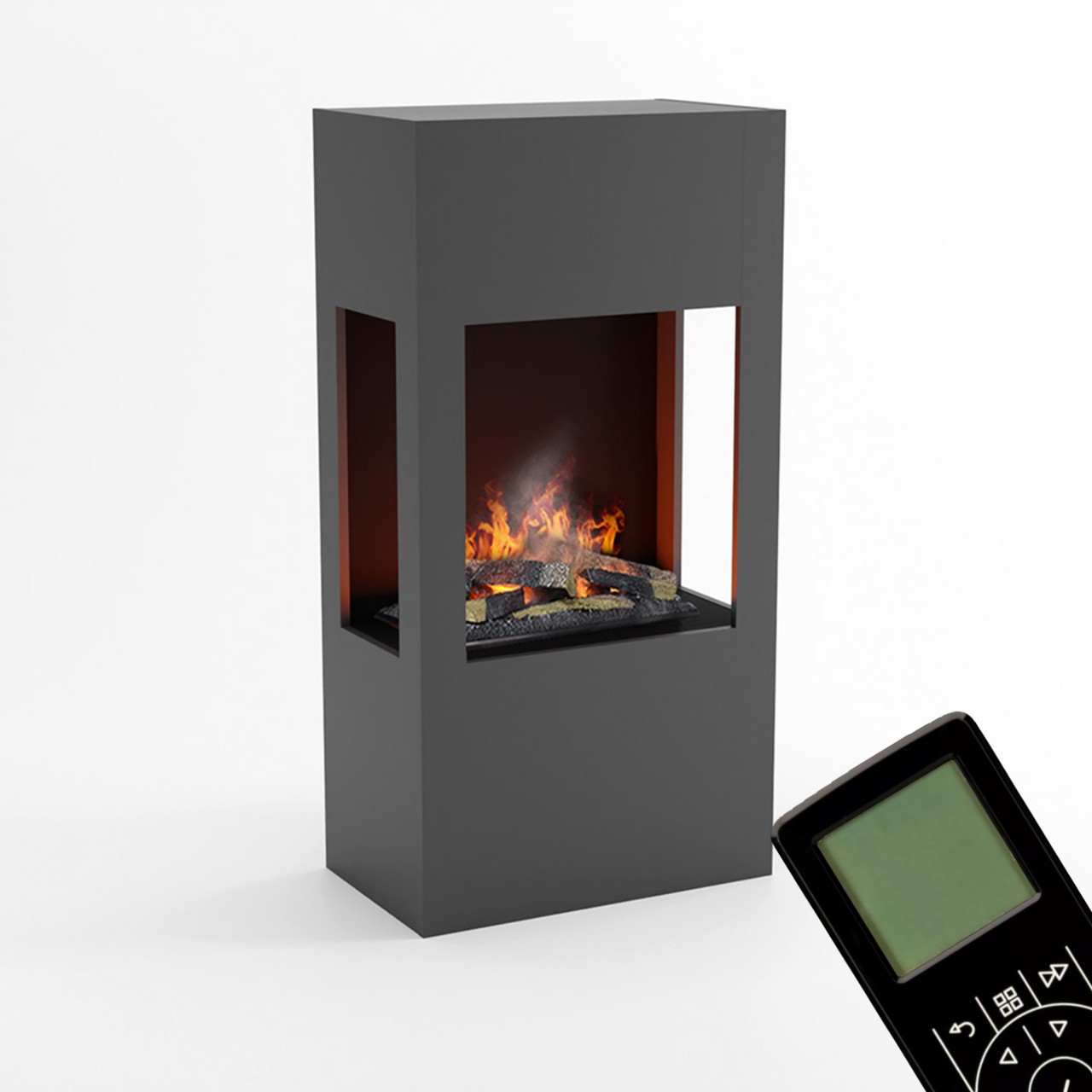 Glow Fire Böll Grau Elektrokamin mit Wasserdampf, Standkamin modern, Elektrischer Dekokamin als Raumteiler