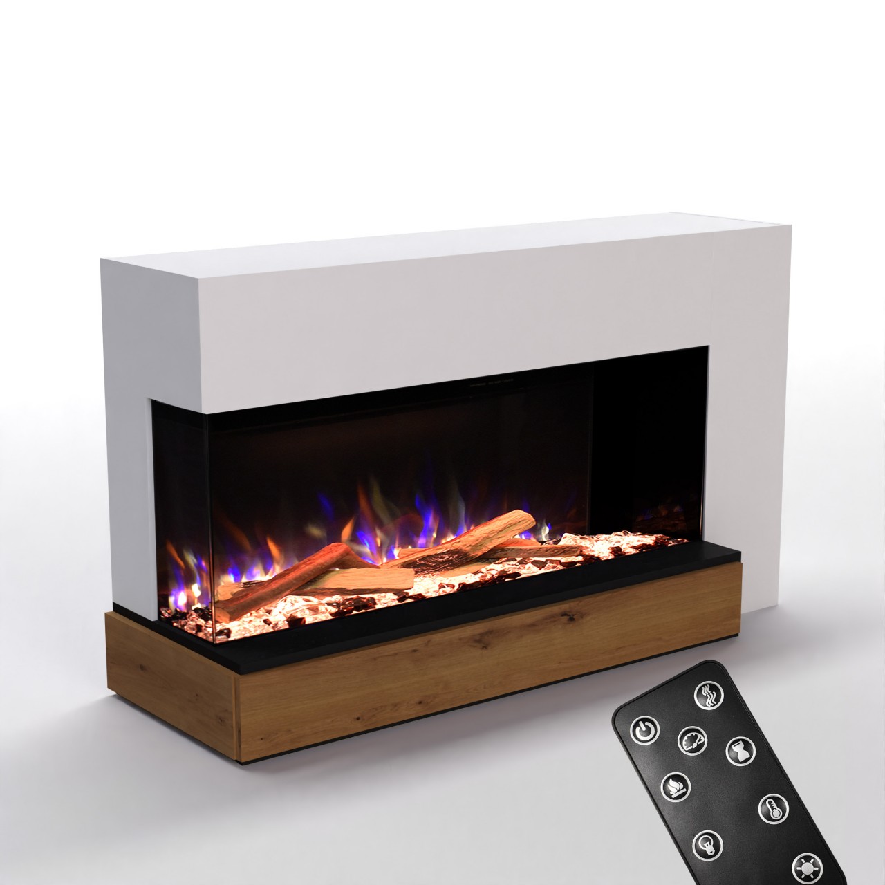Glow Fire PR19 Weiss Elektrokamin, Standkamin, Elektrischer Standkamin mit Heizung, Dekokamin