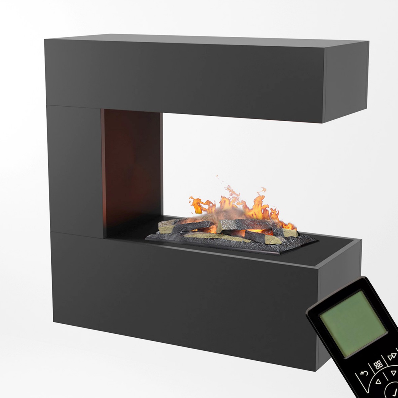 Glow Fire Schiller Wall Hängekamin Grau Elektrokamin mit Wasserdampf, Standkamin modern, Elektrischer Dekokamin als Raumteiler