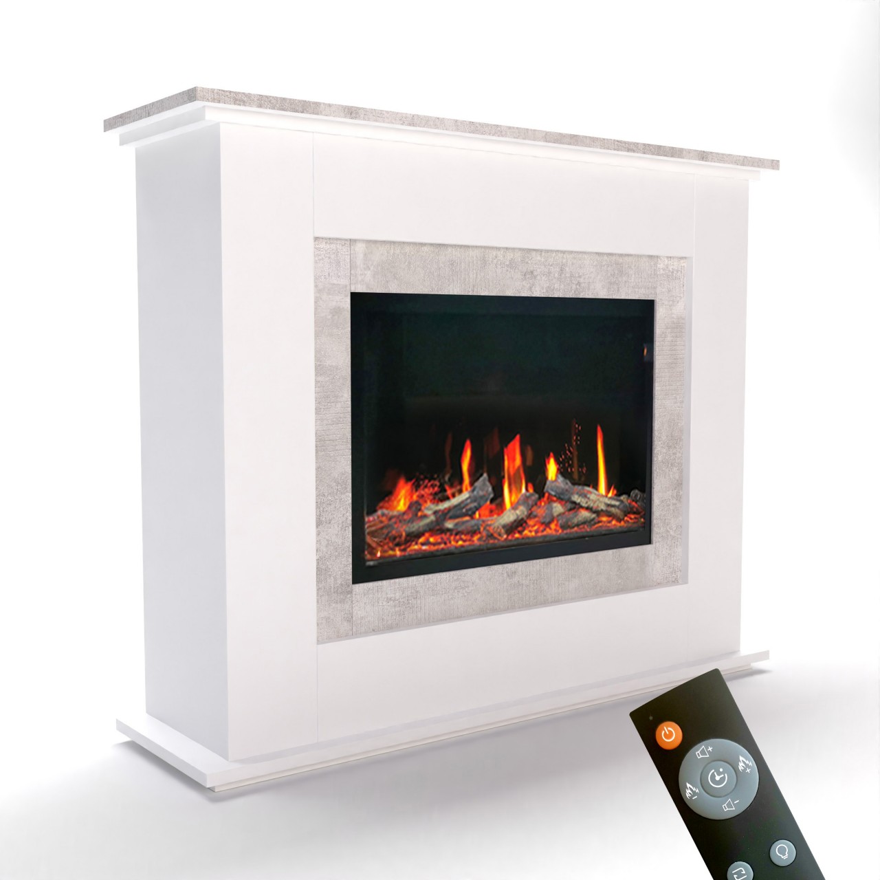 Glow Fire SCM-5 Elektrokamin Weiß, Screen Motion, Elektrokamineinsatz mit Heizung, Wandkamin modern, Elektrischer Dekokamin