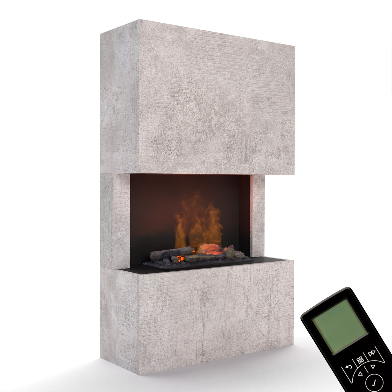 Glow Fire Tucholsky 3-sided Beton Elektrokamin mit Wasserdampf, Standkamin modern, Elektrischer Dekokamin