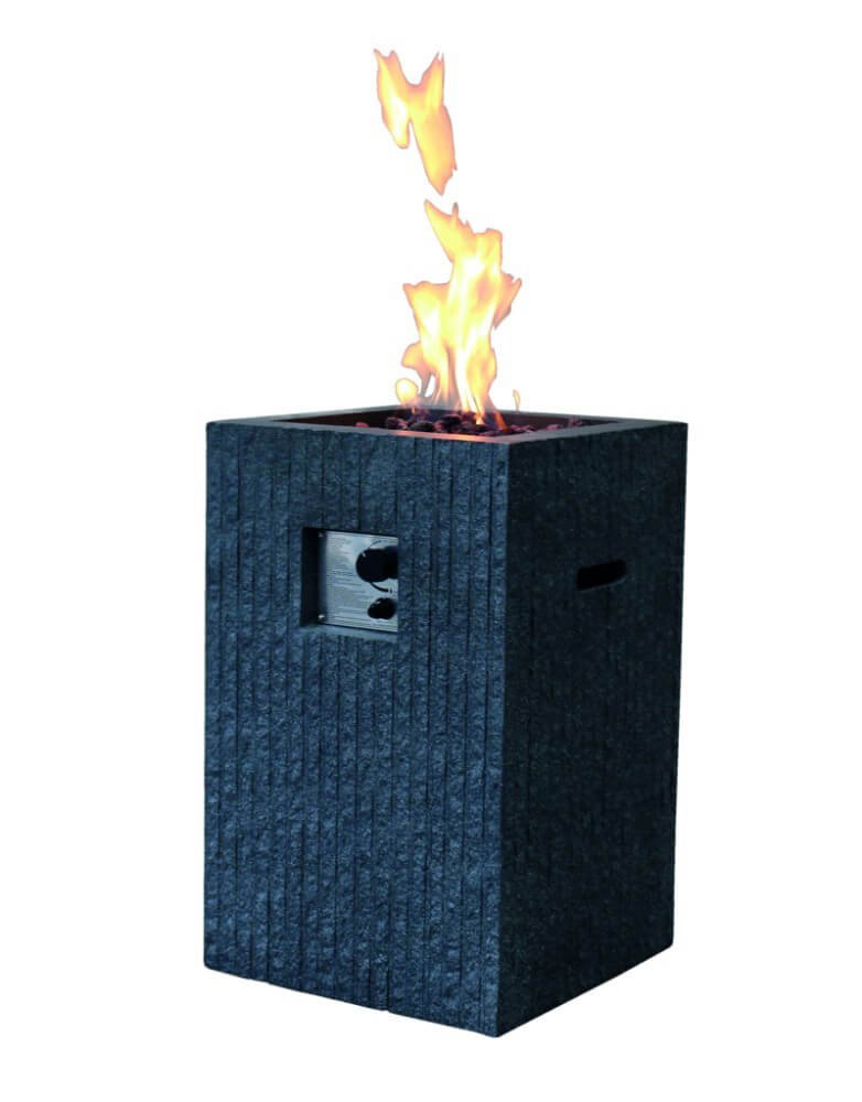 Gas-Feuerstelle Mayon in dunkler Natursteinoptik aus Faserbeton