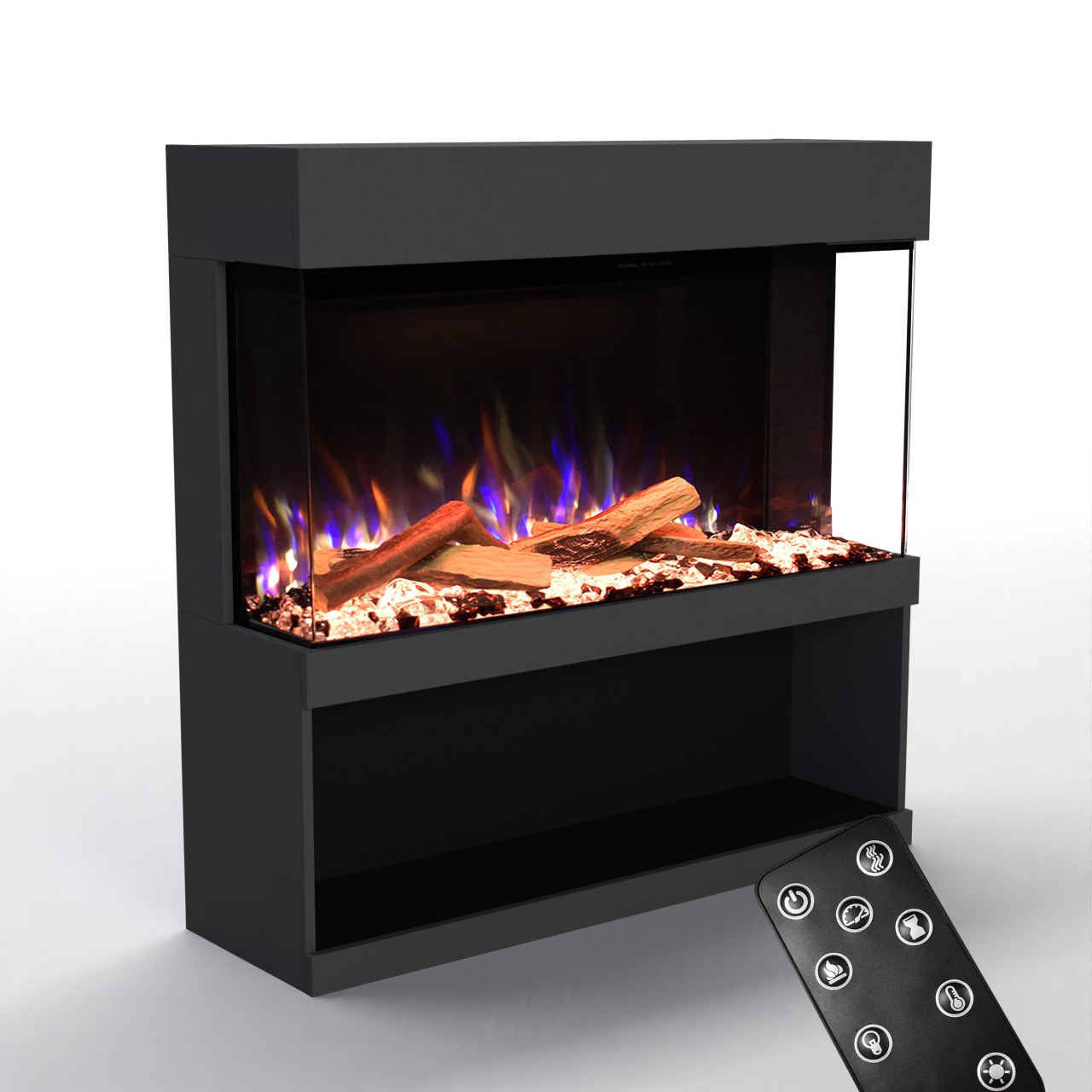 Glow Fire PR17 Grau Elektrokamin, Standkamin, Elektrischer Standkamin mit Heizung, Dekokamin