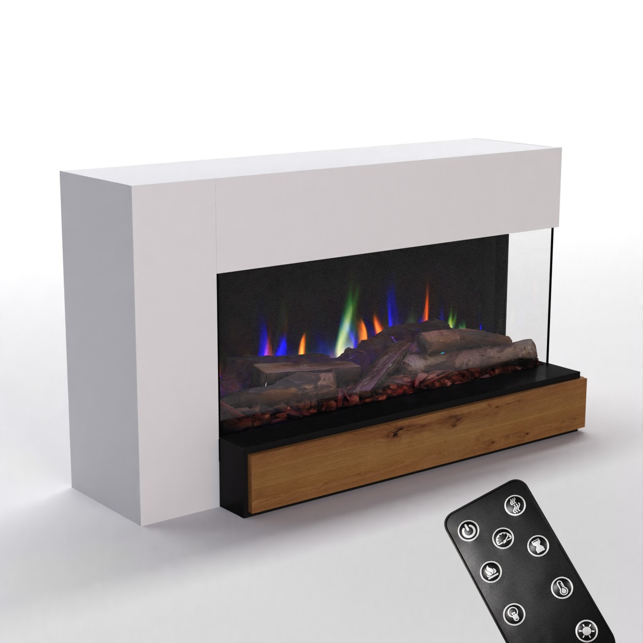 Glow Fire Einstein 50 Weiss Elektrokamin, Standkamin, Elektrischer Standkamin mit Heizung, Dekokamin