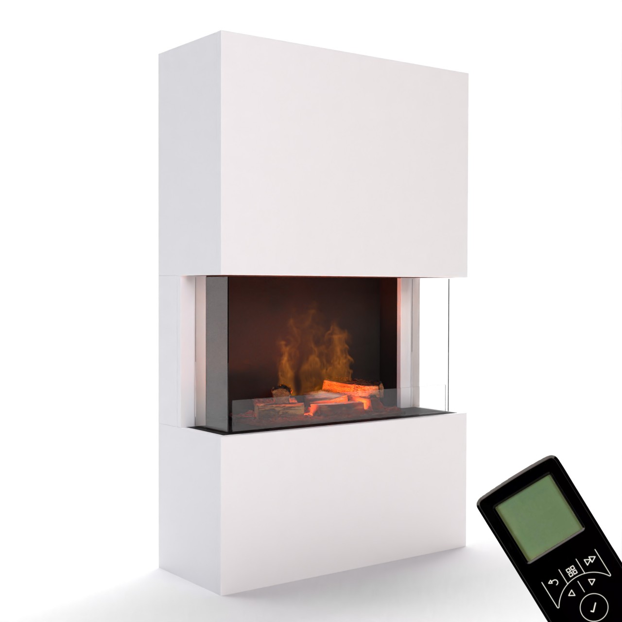 Glow Fire Tucholsky 3-sided Weiß Elektrokamin mit Wasserdampf, Standkamin modern, Elektrischer Dekokamin