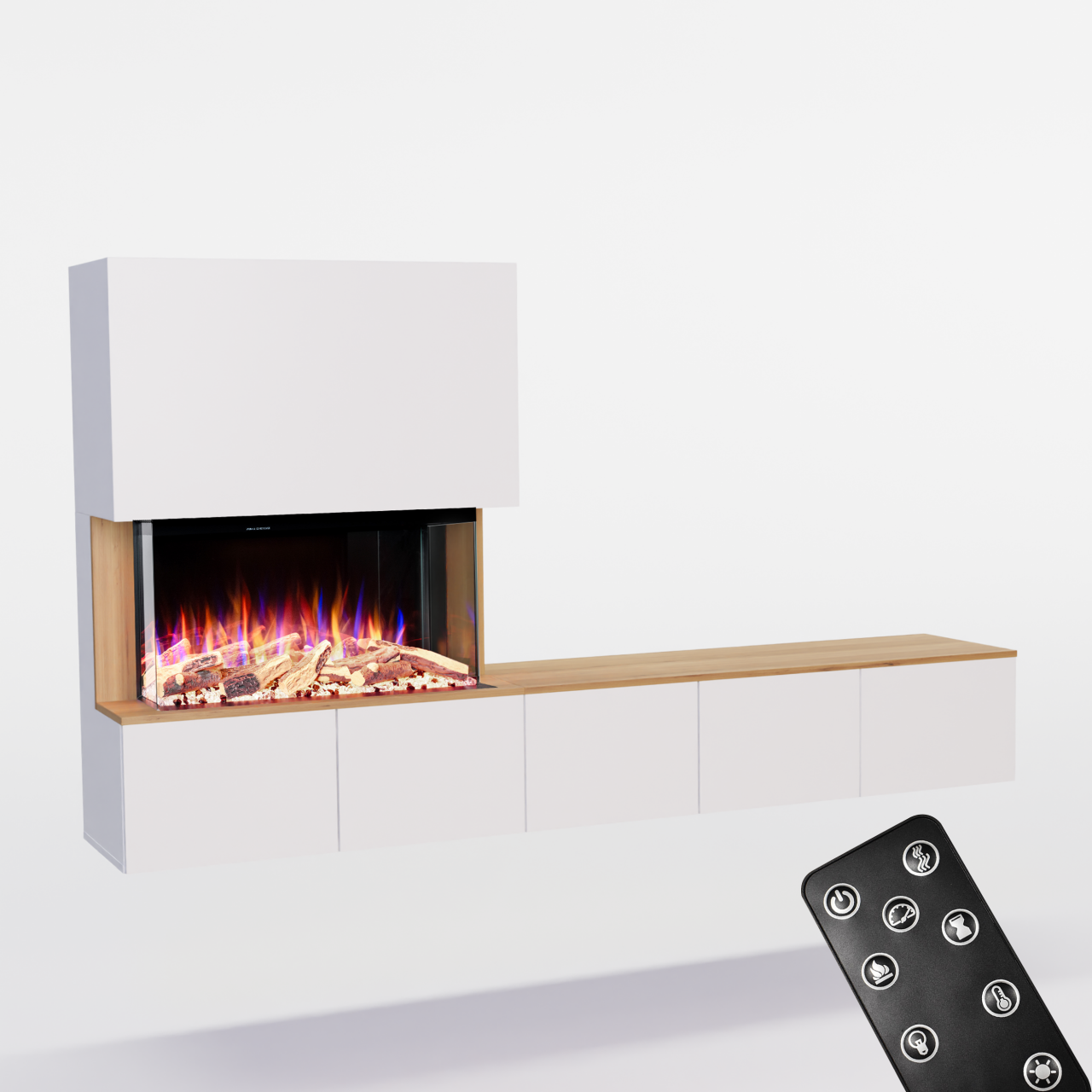 Glow Fire PR6 Schwarz Elektrokamin, Standkamin, Elektrischer Standkamin mit Heizung, Dekokamin