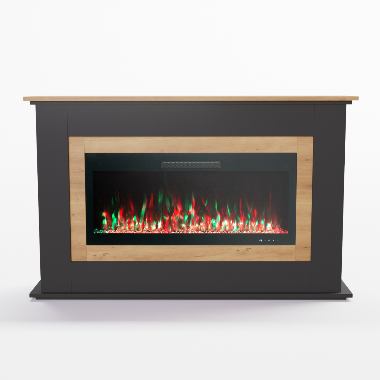 Glow Fire Rhea OAK Weiss Elektrokamin, Standkamin, Elektrischer Standkamin mit Heizung, Dekokamin